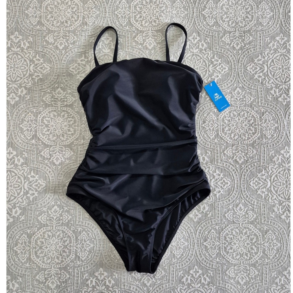 CUPSHE Black Ruched One Piece Swimsuit Adjustable Straps Size M New With Tags